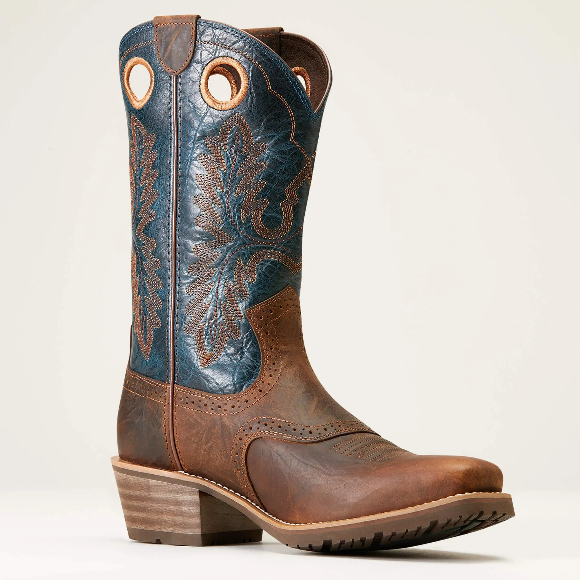 Ariat Men’s Hybrid Roughstock Square Toe Fiery Brown Crunch Western Boot