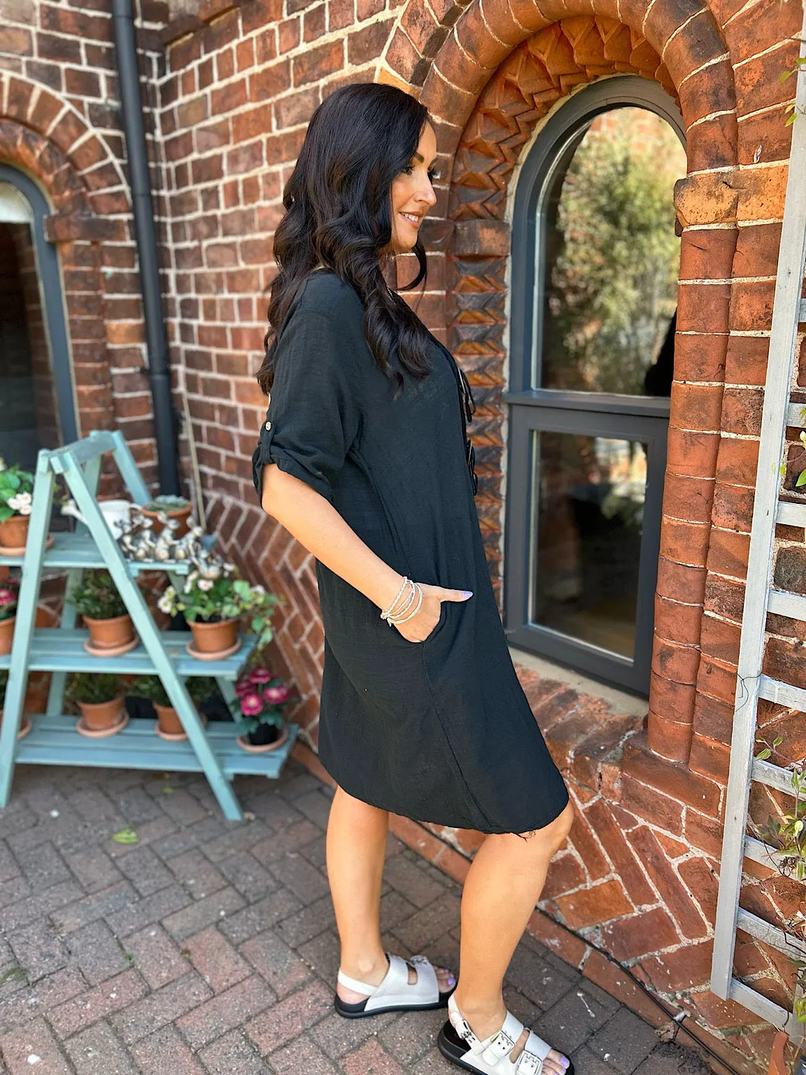 Black Button Detail Cotton Dress Ivy