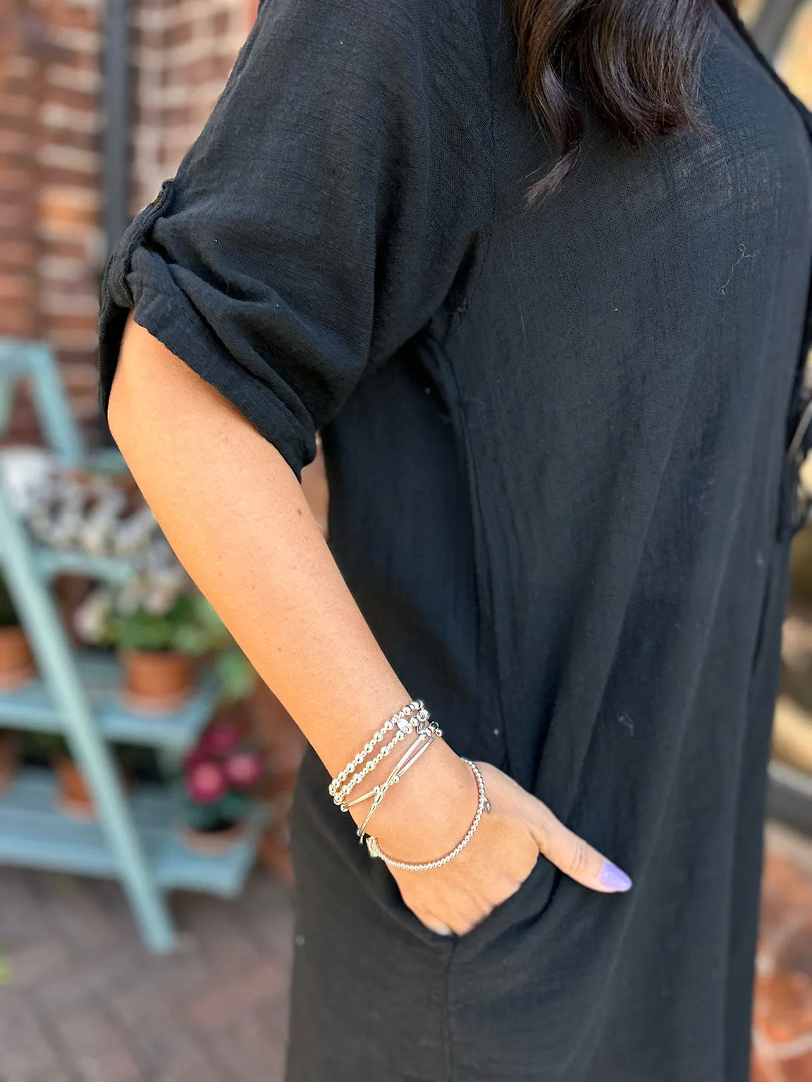 Black Button Detail Cotton Dress Ivy