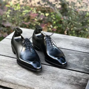 Black Leather Pamira Whole Cut Oxfords - Formal Shoes - AW24