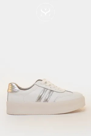 DRILLEYS SEVENTY EIGHT CHUNKY WHITE/SILVER FLATFORM TRAINERS