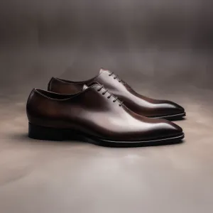 Height Increasing Brown Leather Carmac Whole Cut Oxfords with Poined Toe - Formal Shoes - SS23