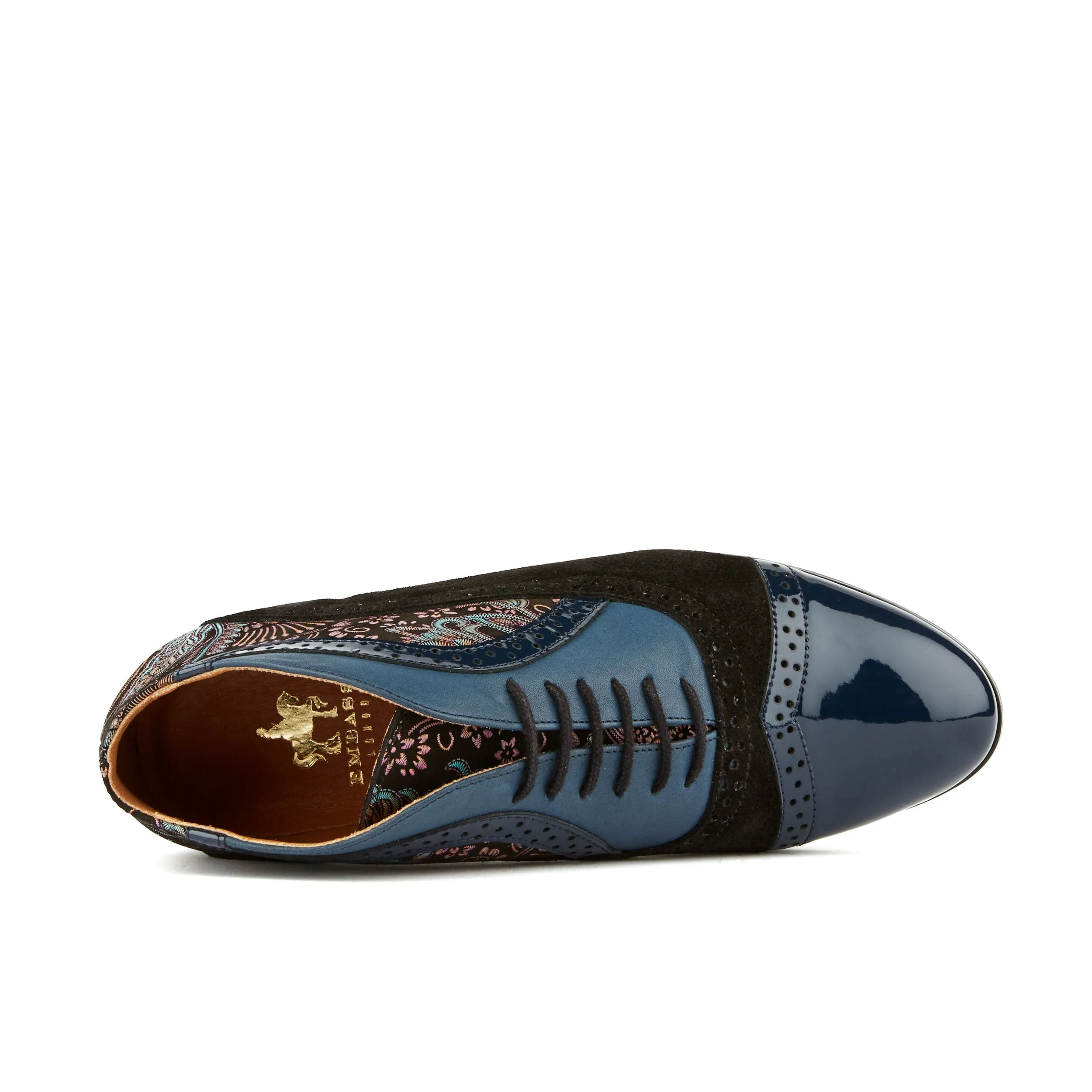 Jasmine - Blue Multi - Women's mixed leather oxford ankle boot in brogue styling