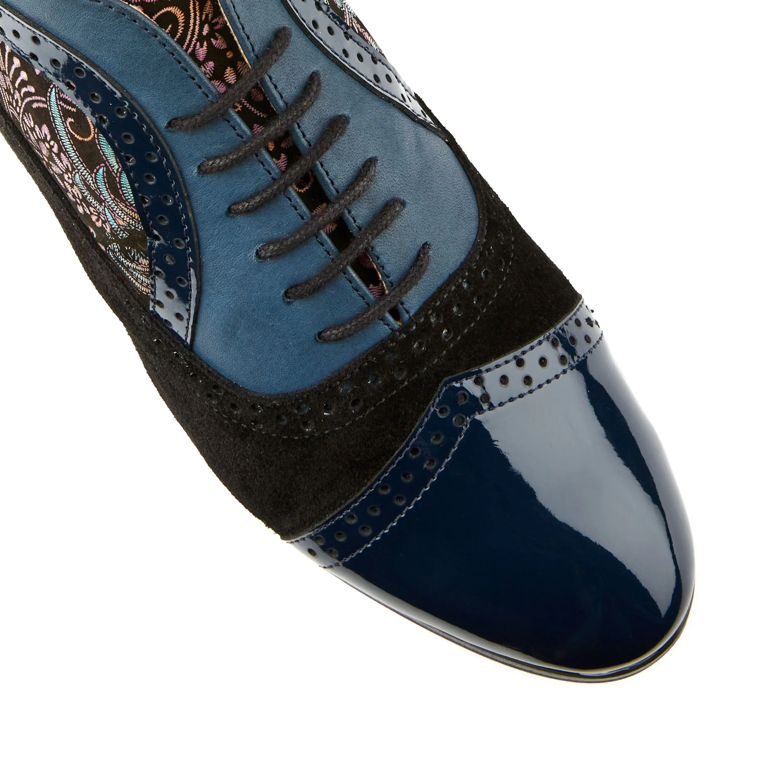 Jasmine - Blue Multi - Women's mixed leather oxford ankle boot in brogue styling