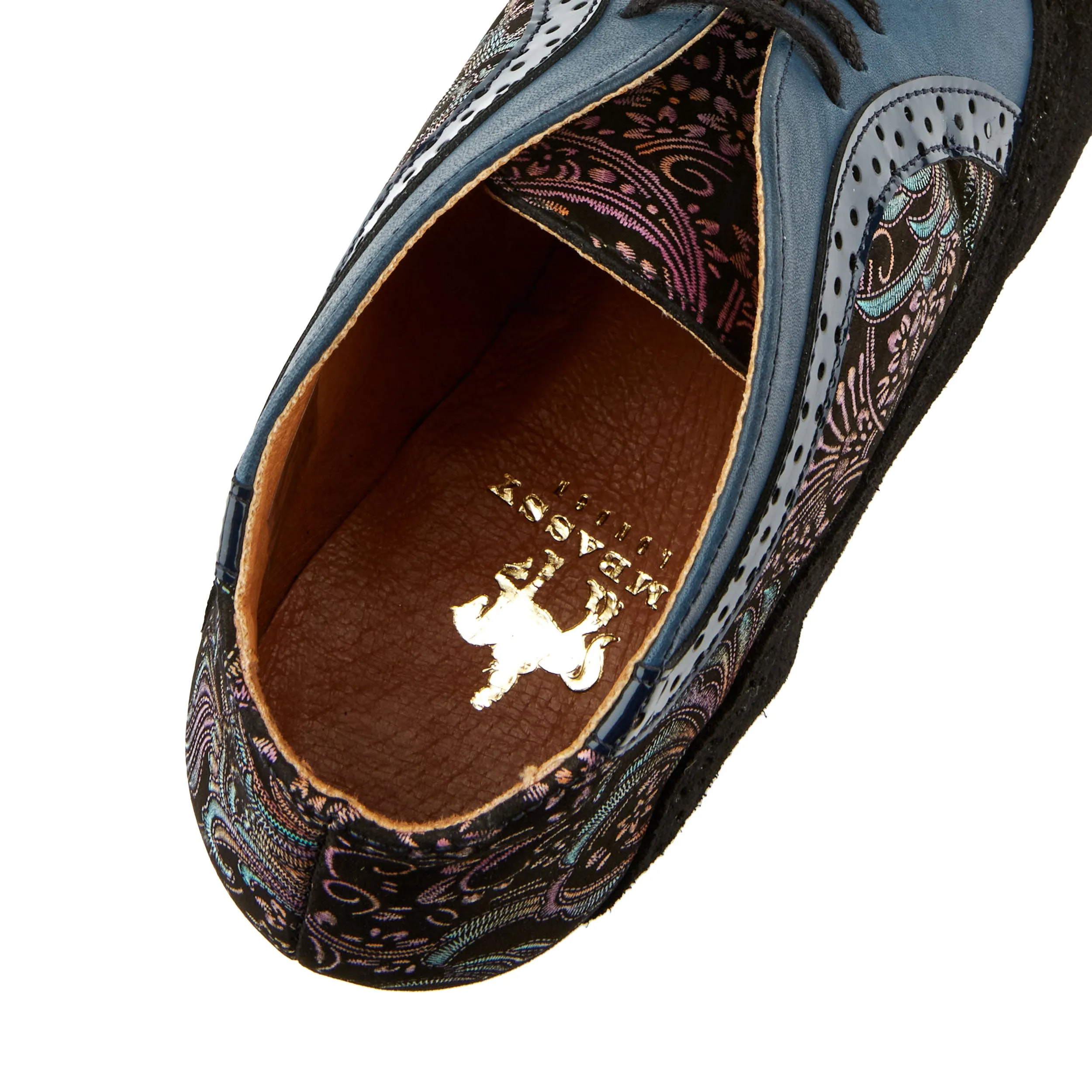 Jasmine - Blue Multi - Women's mixed leather oxford ankle boot in brogue styling