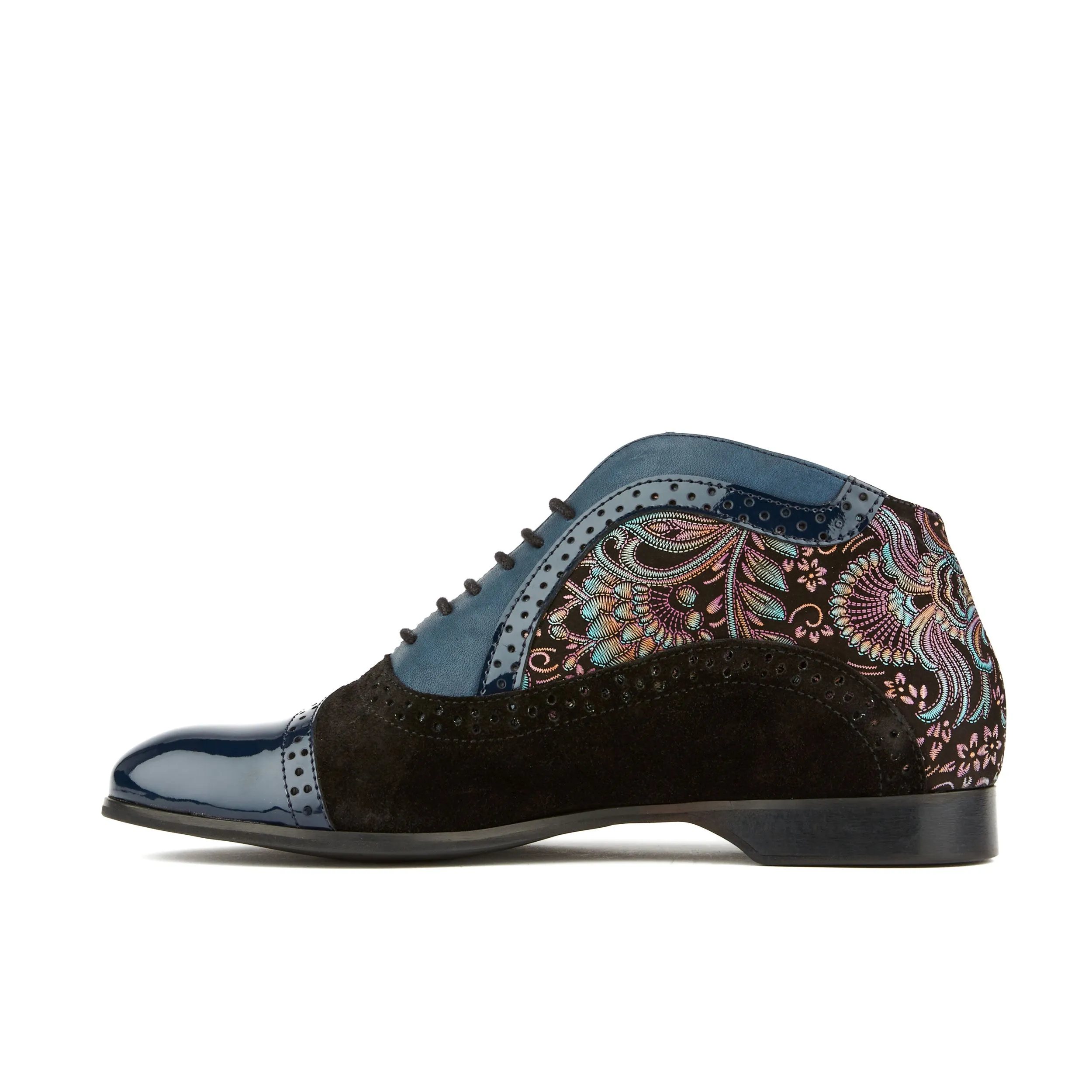 Jasmine - Blue Multi - Women's mixed leather oxford ankle boot in brogue styling