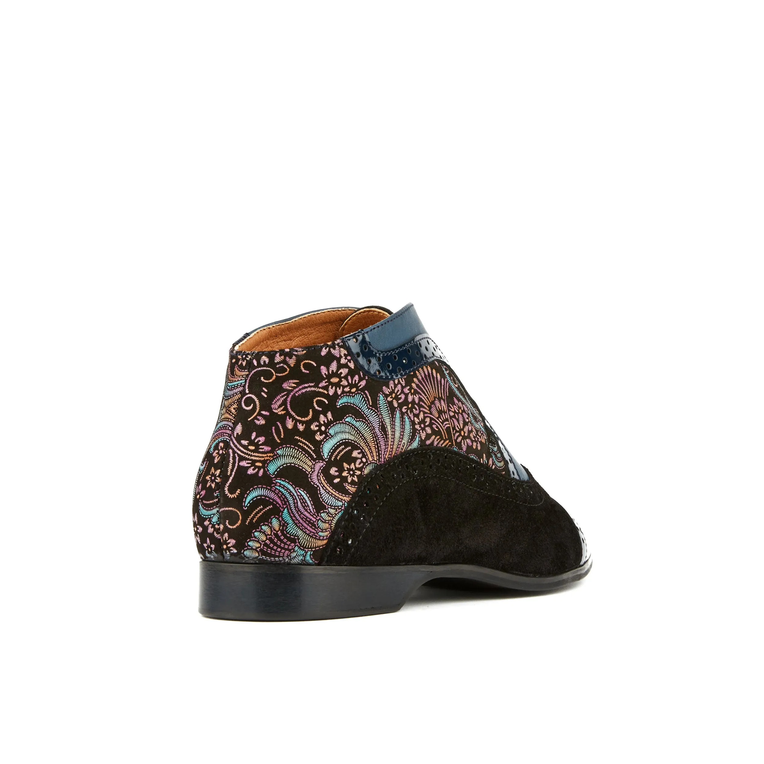Jasmine - Blue Multi - Women's mixed leather oxford ankle boot in brogue styling