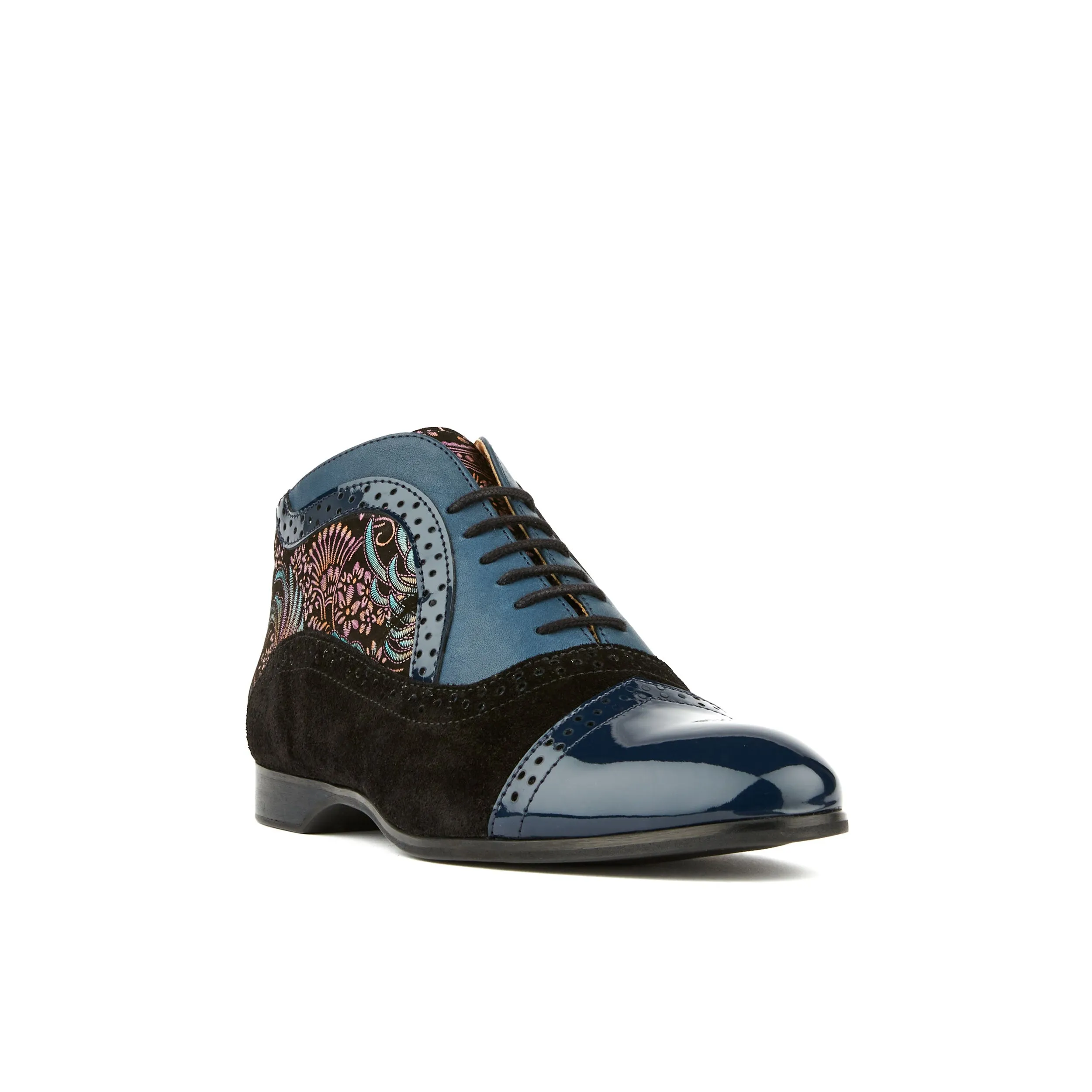 Jasmine - Blue Multi - Women's mixed leather oxford ankle boot in brogue styling