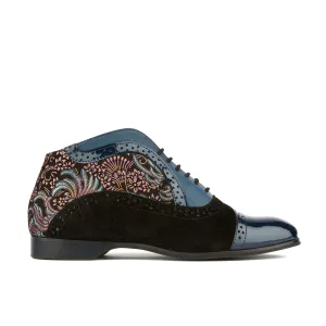 Jasmine - Blue Multi - Women's mixed leather oxford ankle boot in brogue styling