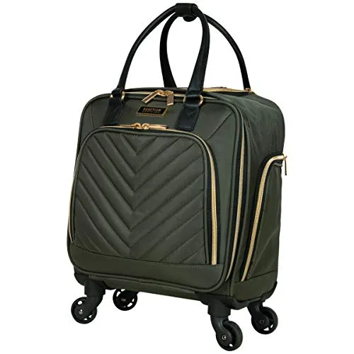 Kenneth Cole Reaction Women's Chelsea Luggage Chevron Softside 8-Wheel Spinner Expandable Suitcase Collection, Olive, 4 Underseater