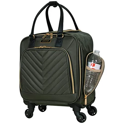 Kenneth Cole Reaction Women's Chelsea Luggage Chevron Softside 8-Wheel Spinner Expandable Suitcase Collection, Olive, 4 Underseater