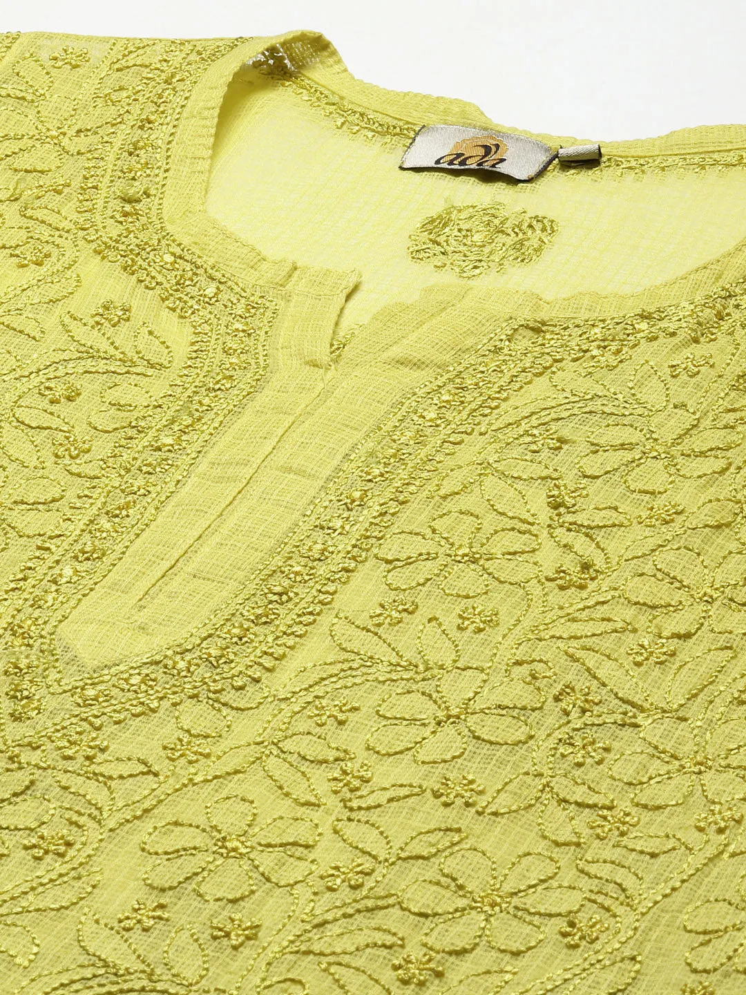Lime Green Original Kota Chikankari Tunic With Slip