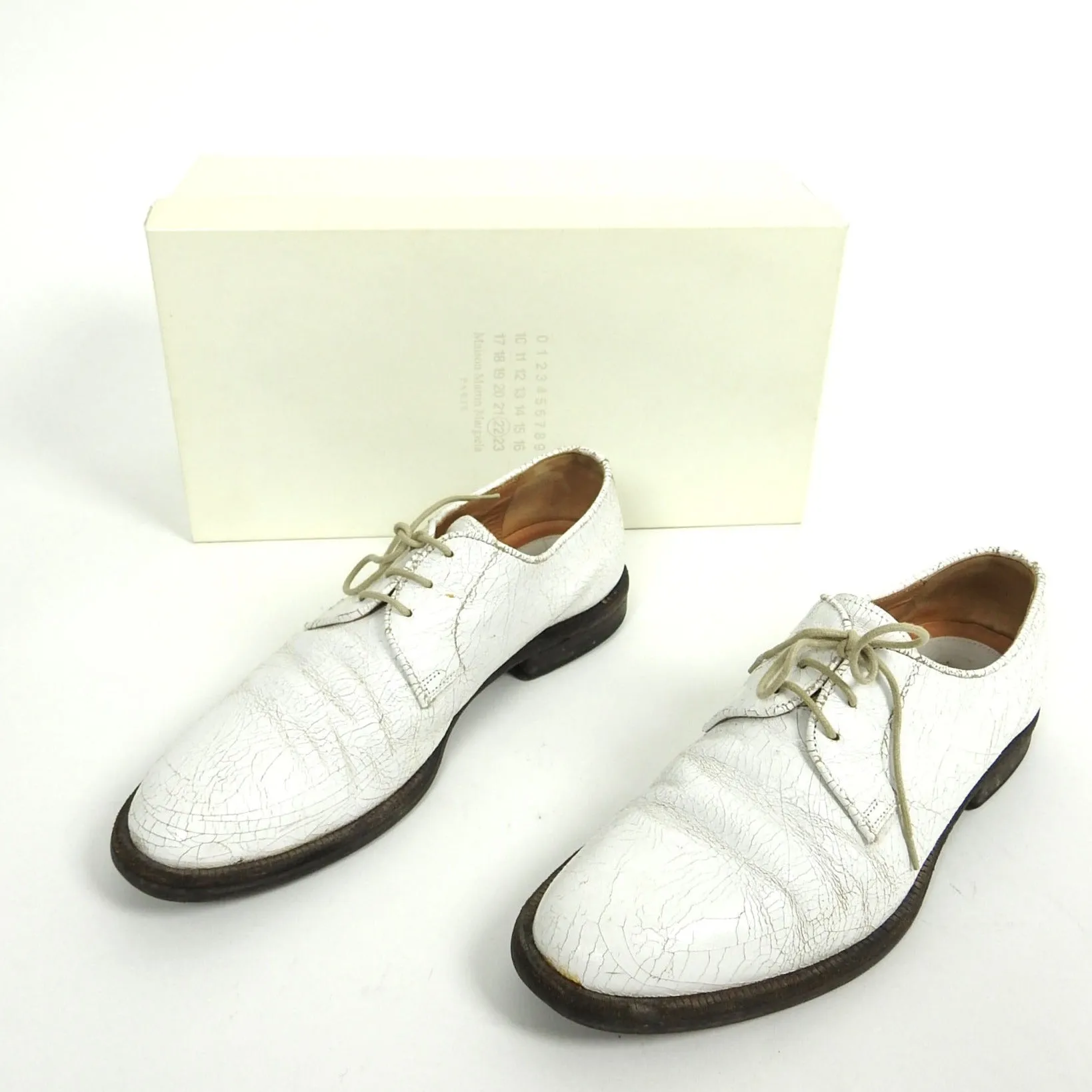 Margiela Replica Ceremonial Military Cracked Leather Derbies White 41
