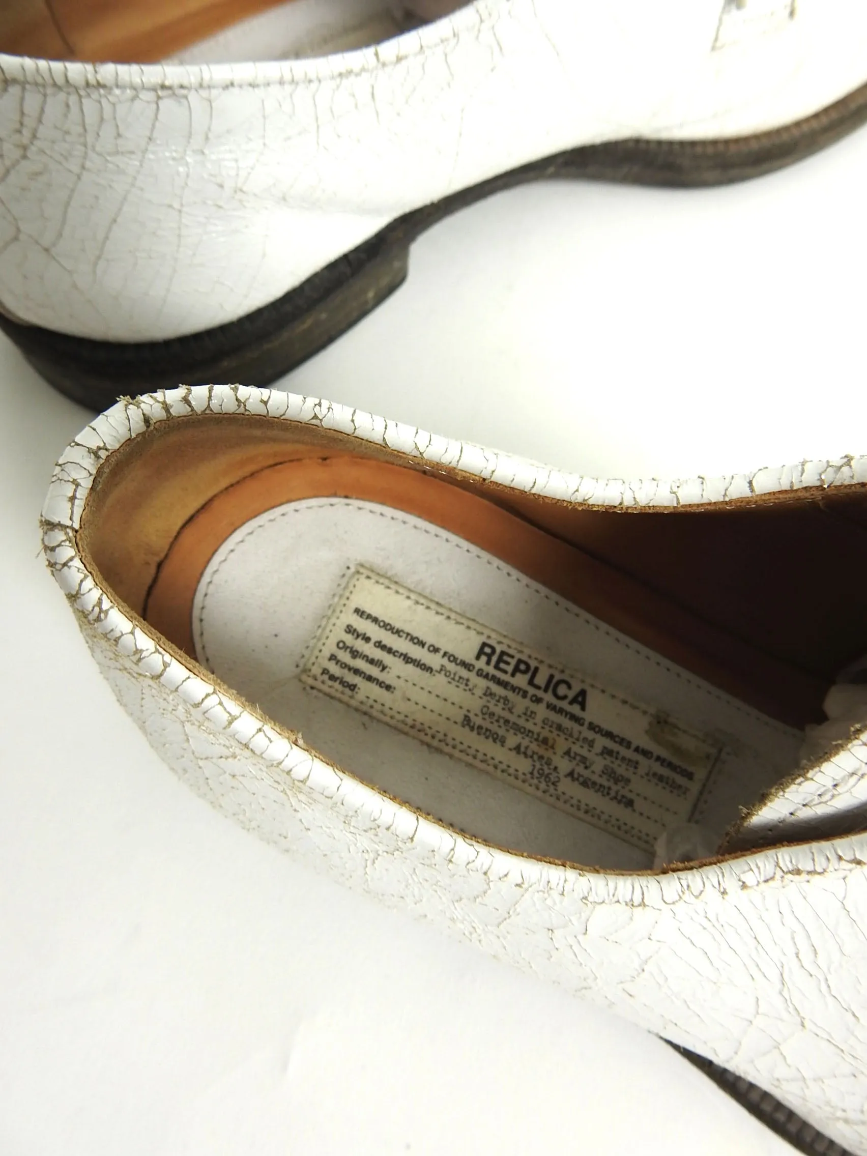 Margiela Replica Ceremonial Military Cracked Leather Derbies White 41