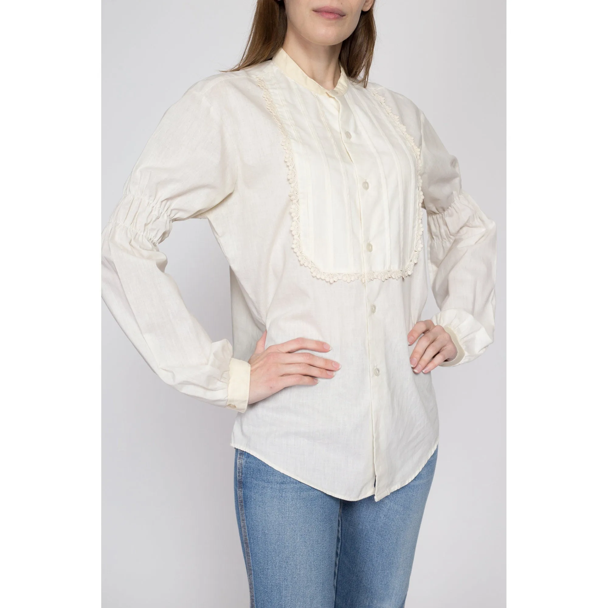 Med-Lrg 70s Does Victorian White Bishop Sleeve Shirt Unisex