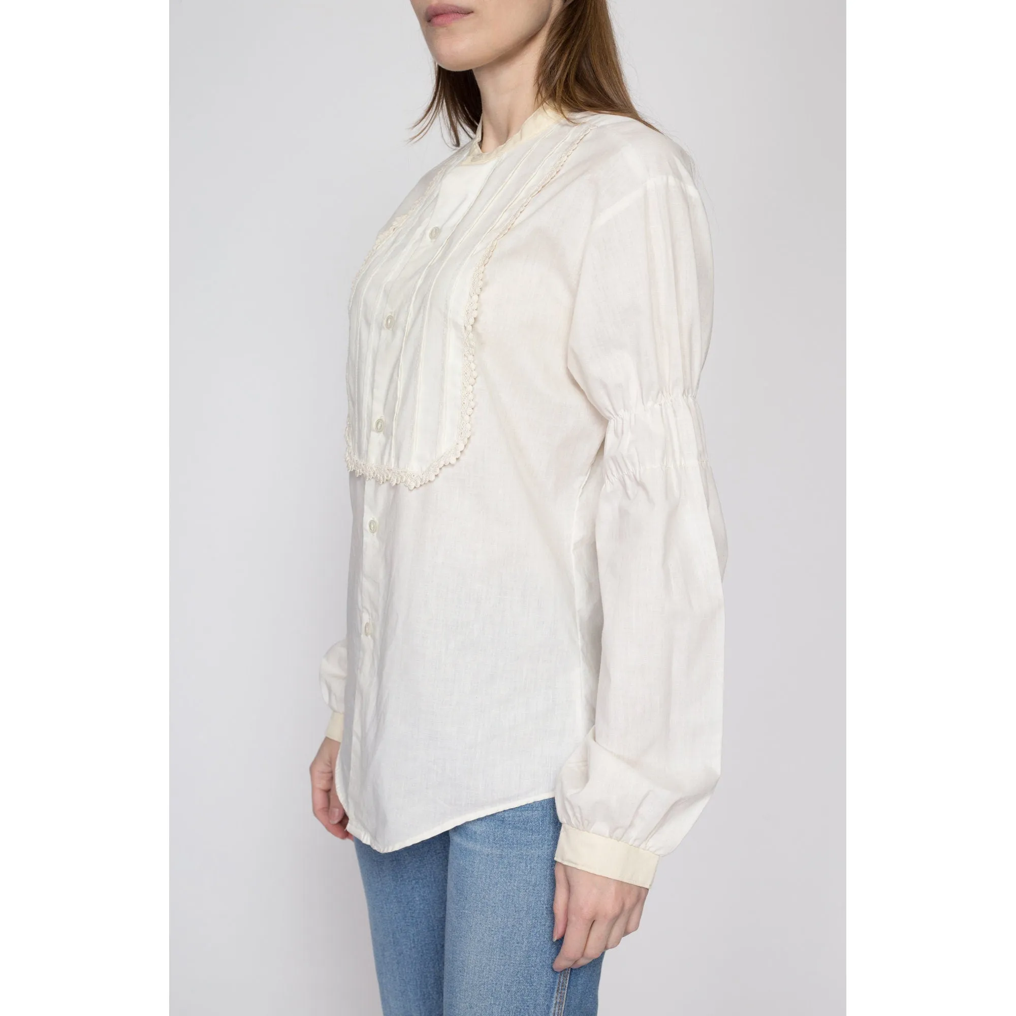 Med-Lrg 70s Does Victorian White Bishop Sleeve Shirt Unisex