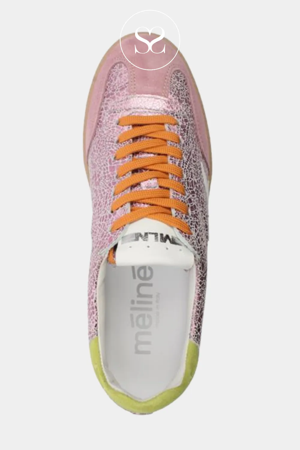 MELINE CRACKLED PINK METALLIC LEATHER LOW PROFILE TRAINERS