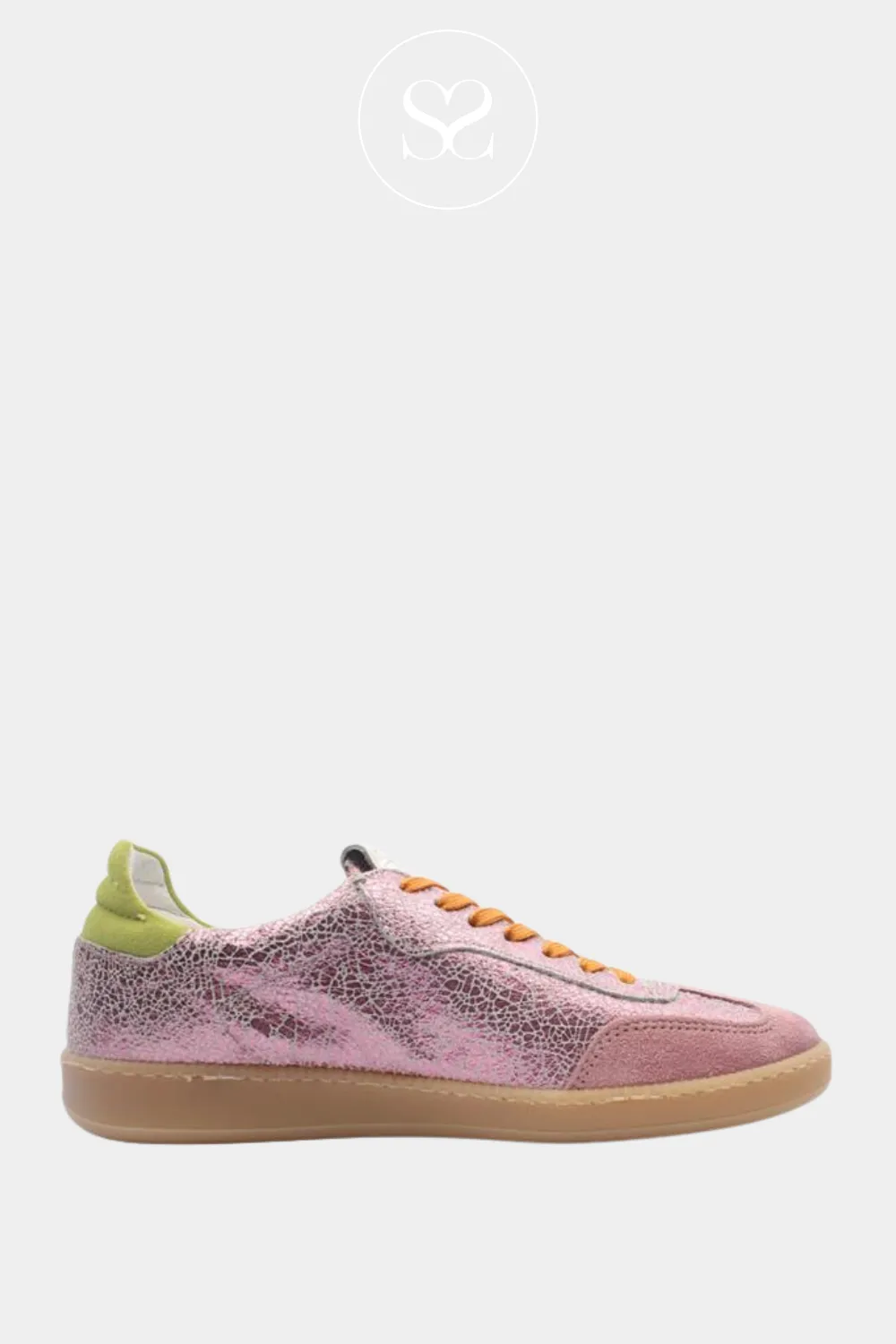 MELINE CRACKLED PINK METALLIC LEATHER LOW PROFILE TRAINERS
