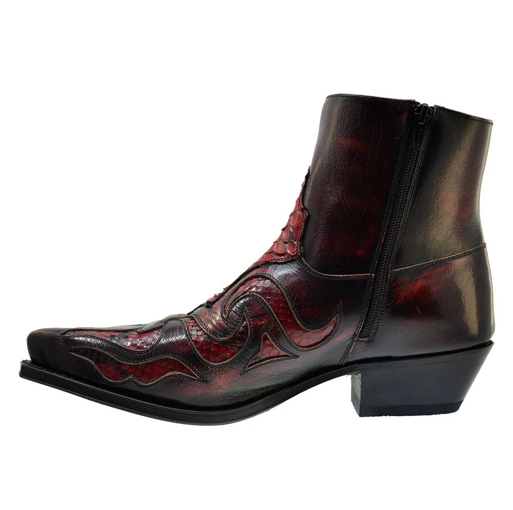 Men's Cowboy Boots Sendra 7482P Red Leather Python Skin Cuban Heel