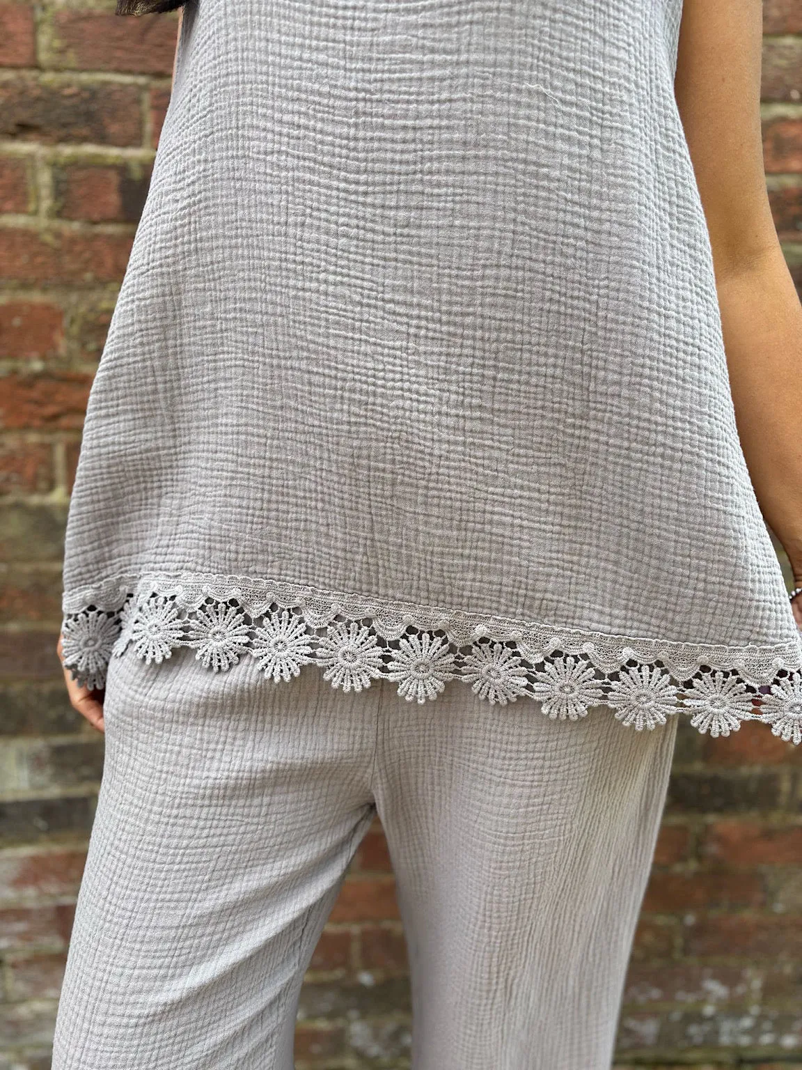 Mocha Crochet Detail Bubble Cotton Vest Alison