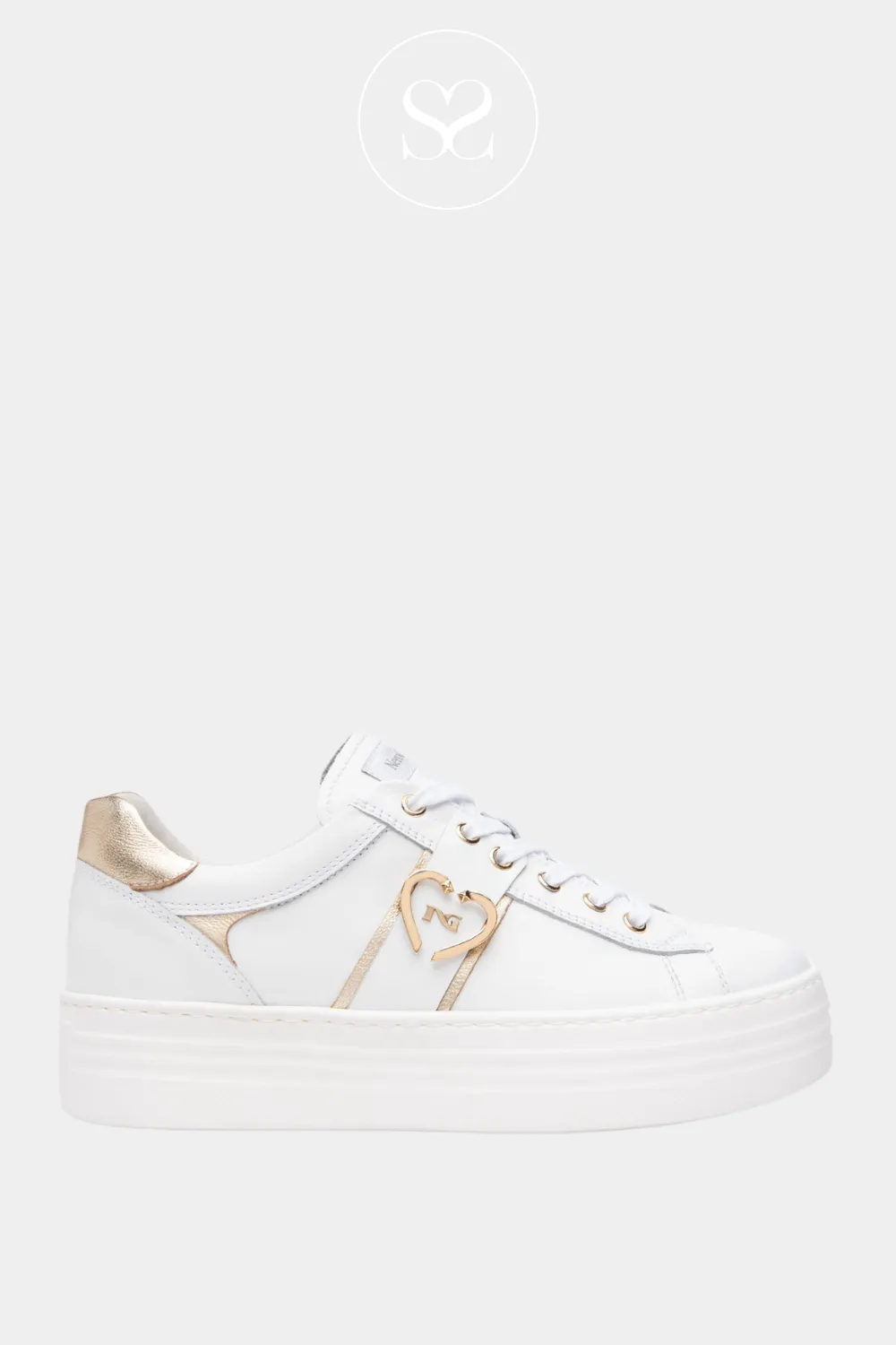 NERO GIARDINI E513022D WHITE LEATHER FLATFORM TRAINERS