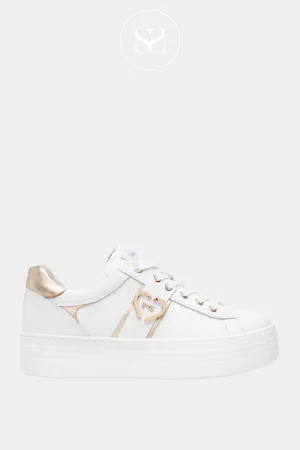 NERO GIARDINI E513022D WHITE LEATHER FLATFORM TRAINERS