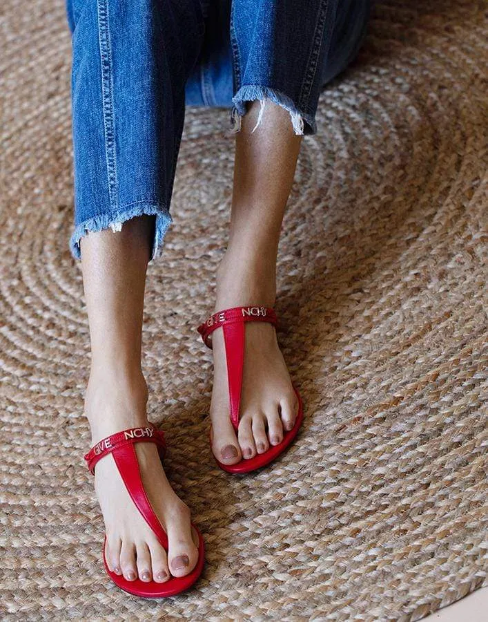 Red Elba Flat Thong Sandals