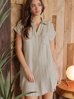 Stripe Short Sleeve Shirt Dress