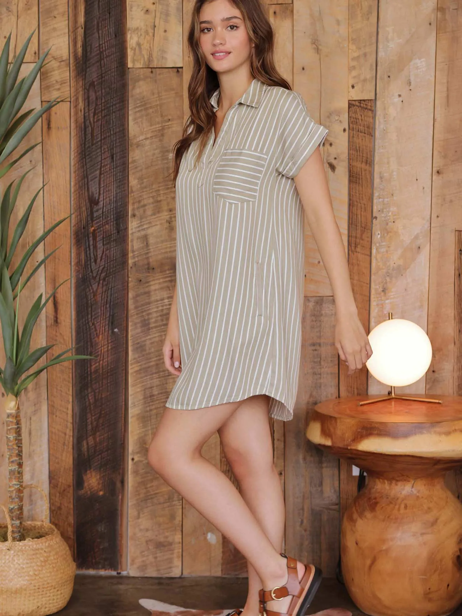 Stripe Short Sleeve Shirt Dress
