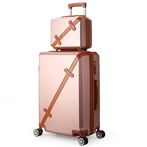 TangFeii-trunk Boarding Luggage Universal 2 Piece Set Spinner Luggage Expandable Travel Suitcase 20in 14in/24in 14in Wheel Upright Carry-on Luggag (Color : Rose Gold, Size : 20in 14in)