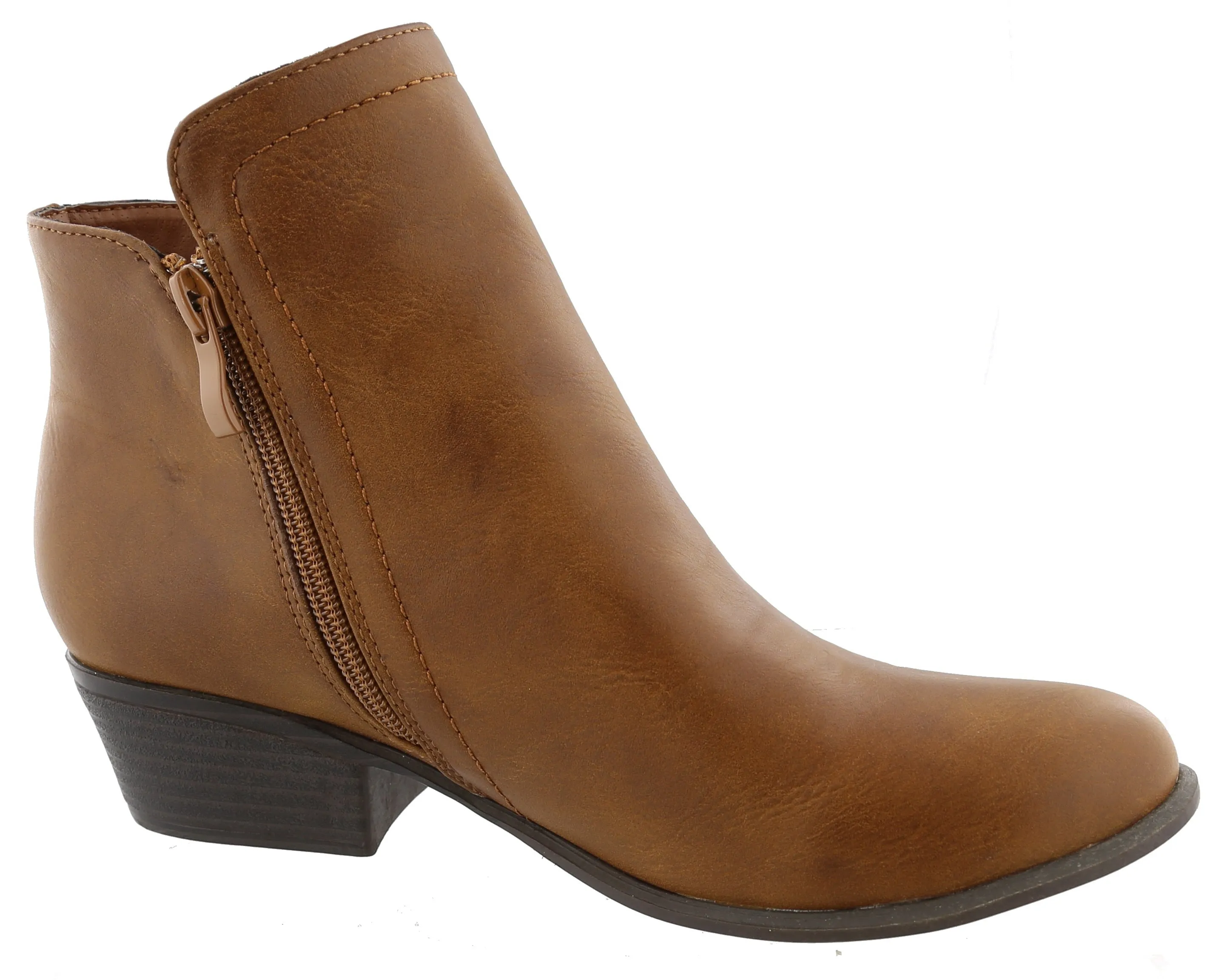 Top Moda Women's Western Closed Toe Zipper Chunky Stacked Heel Ankle Bootie
