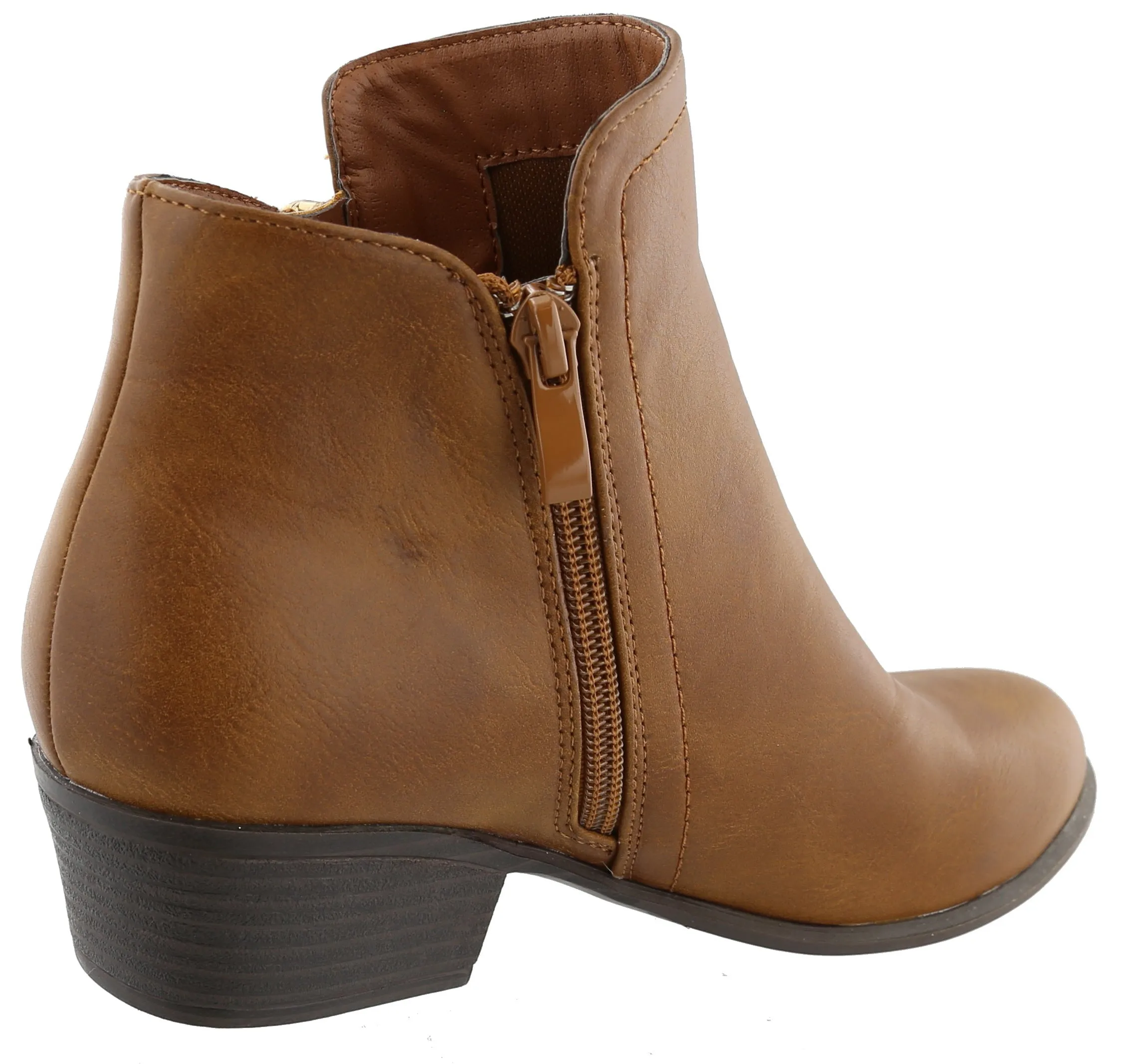 Top Moda Women's Western Closed Toe Zipper Chunky Stacked Heel Ankle Bootie