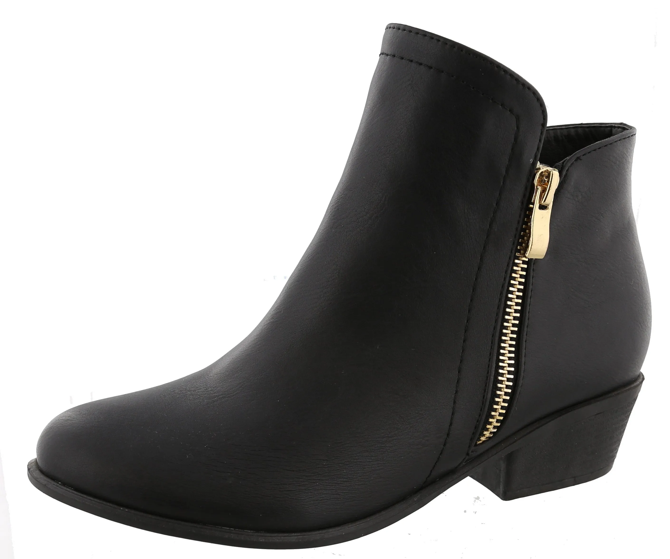 Top Moda Women's Western Closed Toe Zipper Chunky Stacked Heel Ankle Bootie