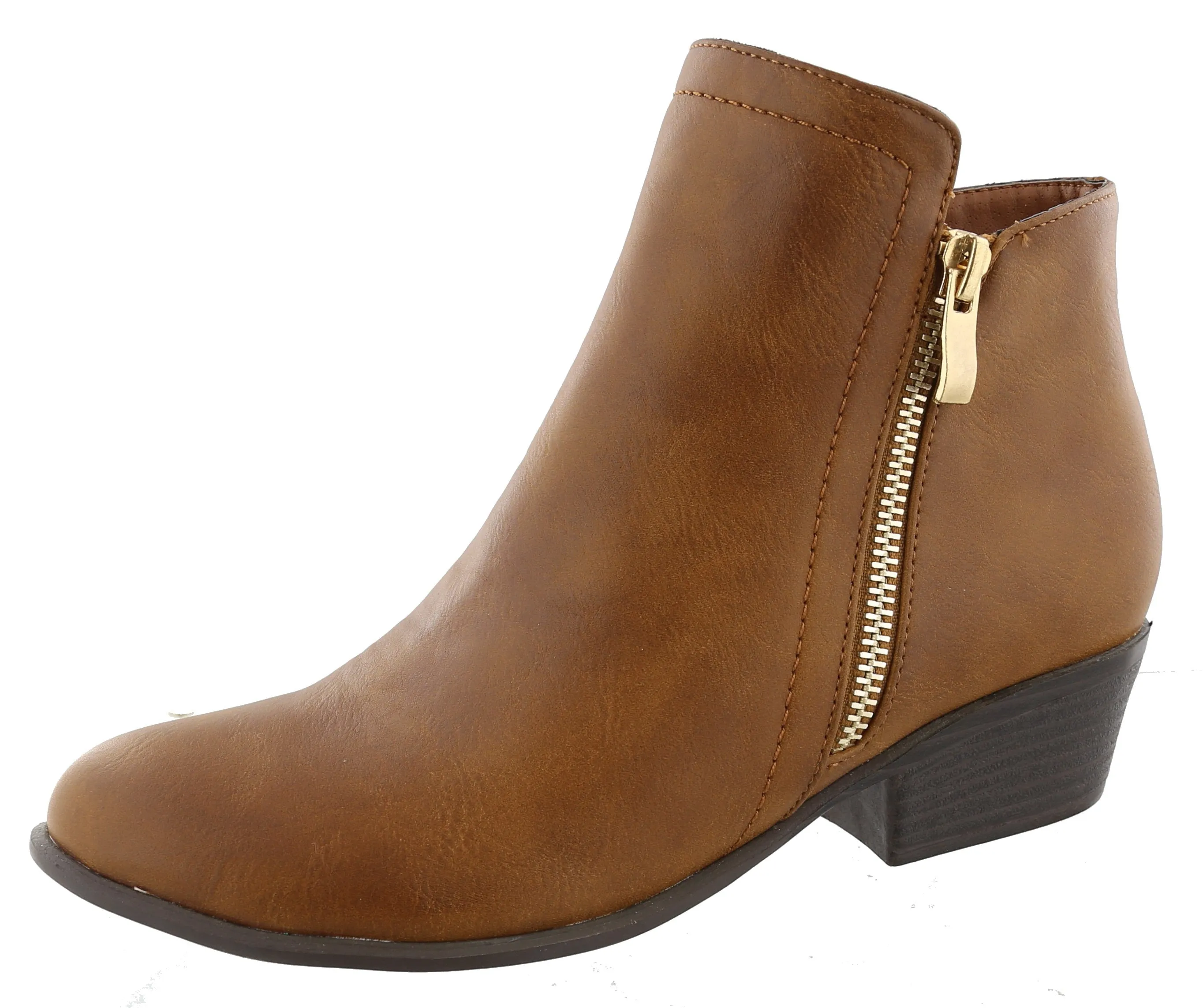 Top Moda Women's Western Closed Toe Zipper Chunky Stacked Heel Ankle Bootie