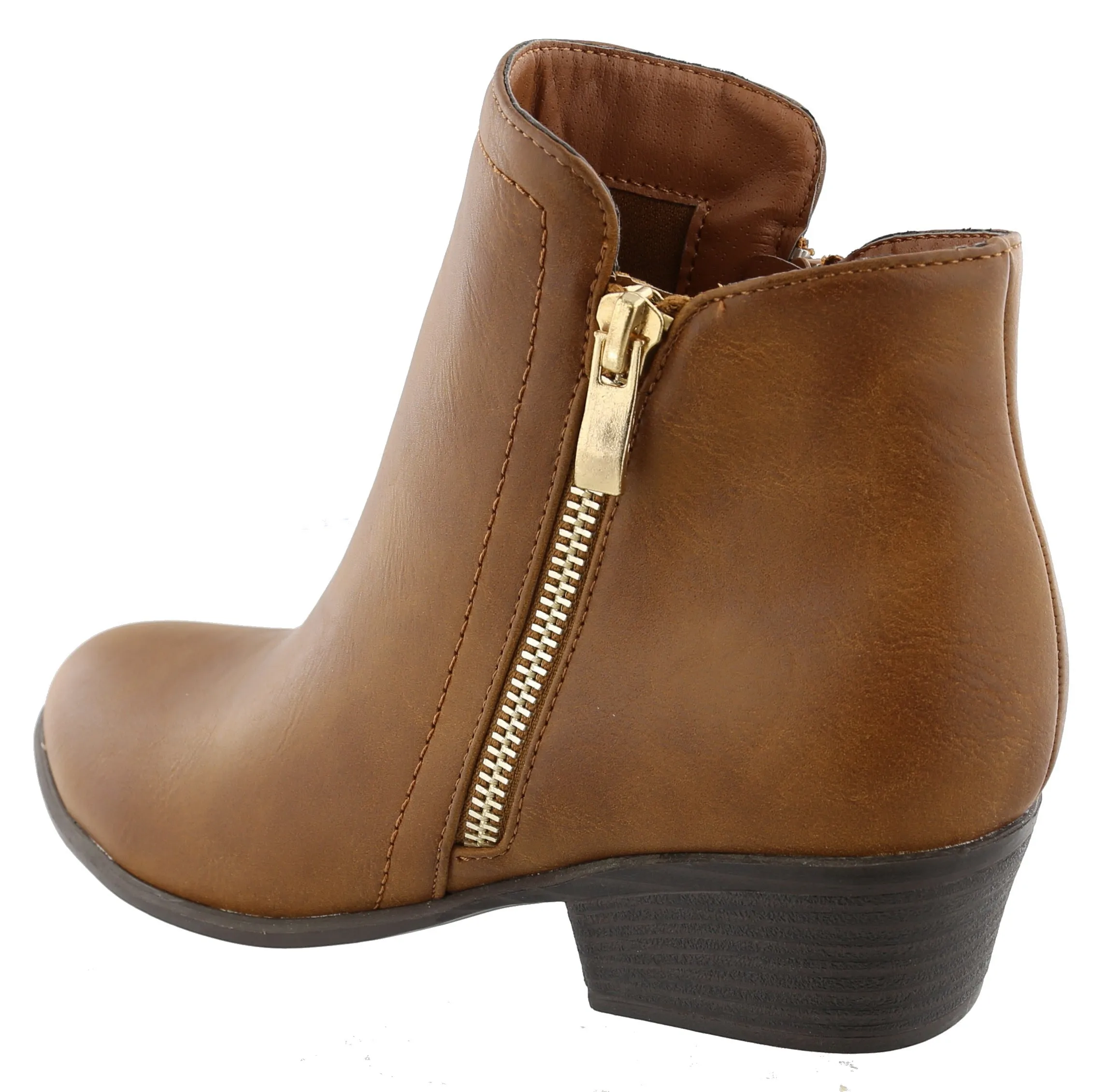 Top Moda Women's Western Closed Toe Zipper Chunky Stacked Heel Ankle Bootie