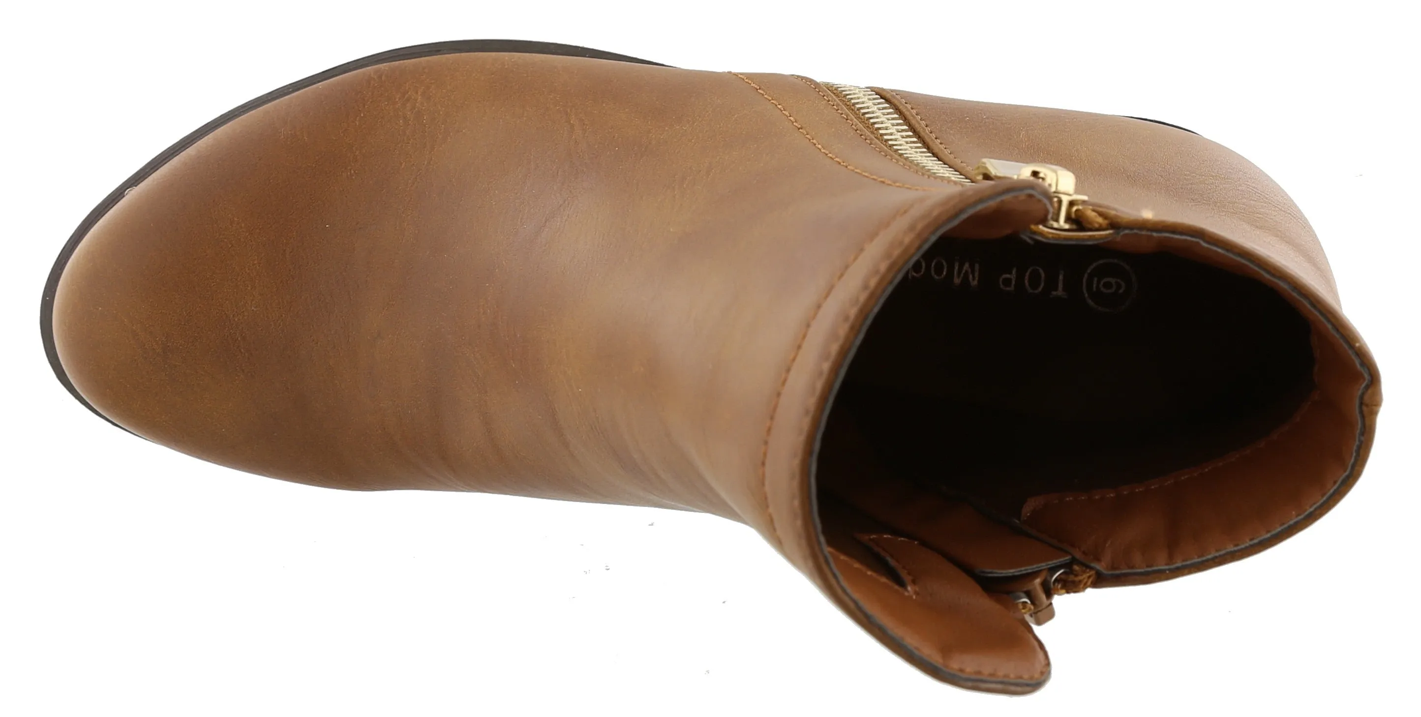Top Moda Women's Western Closed Toe Zipper Chunky Stacked Heel Ankle Bootie