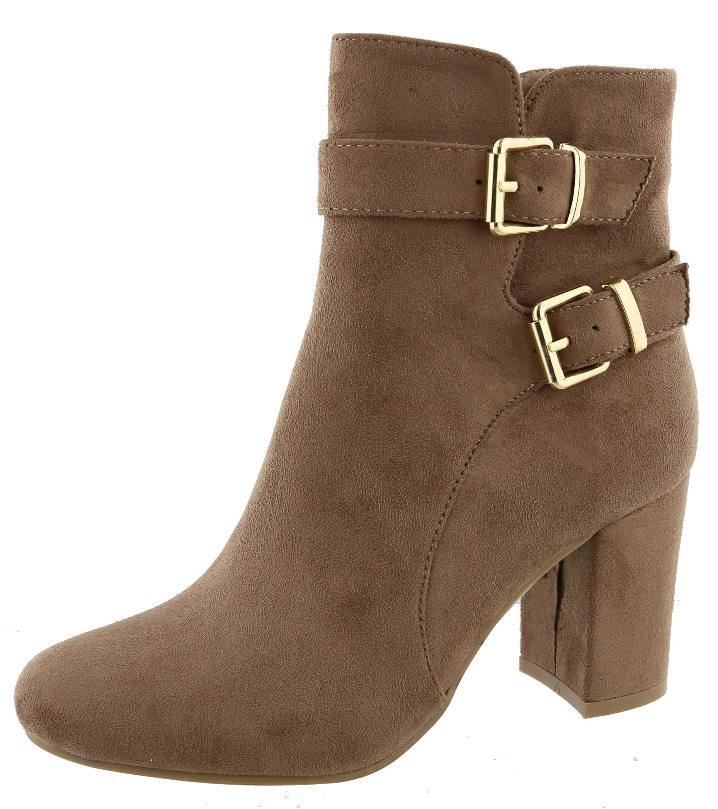 Top Moda Women's Western Strappy Buckle Chunky Stacked Block Heel Ankle Bootie