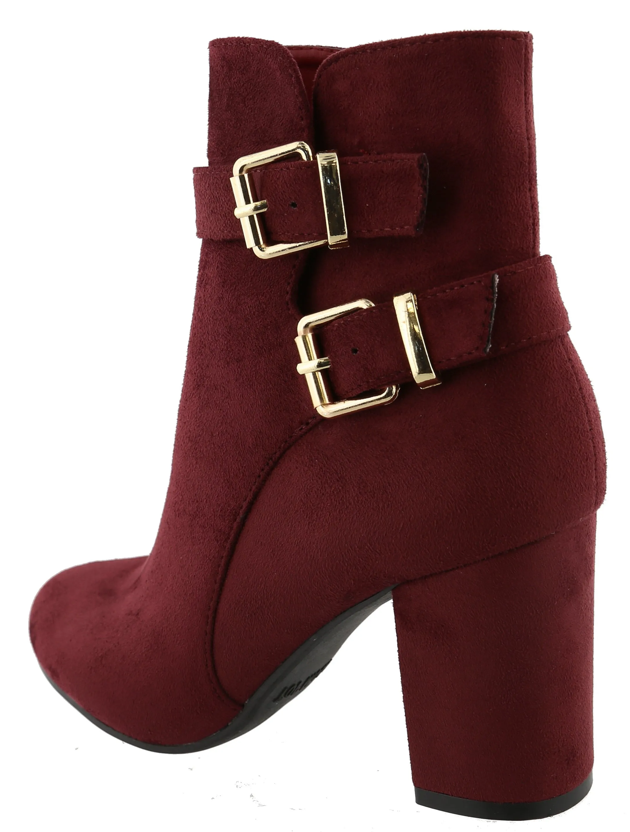 Top Moda Women's Western Strappy Buckle Chunky Stacked Block Heel Ankle Bootie