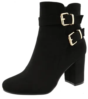 Top Moda Women's Western Strappy Buckle Chunky Stacked Block Heel Ankle Bootie