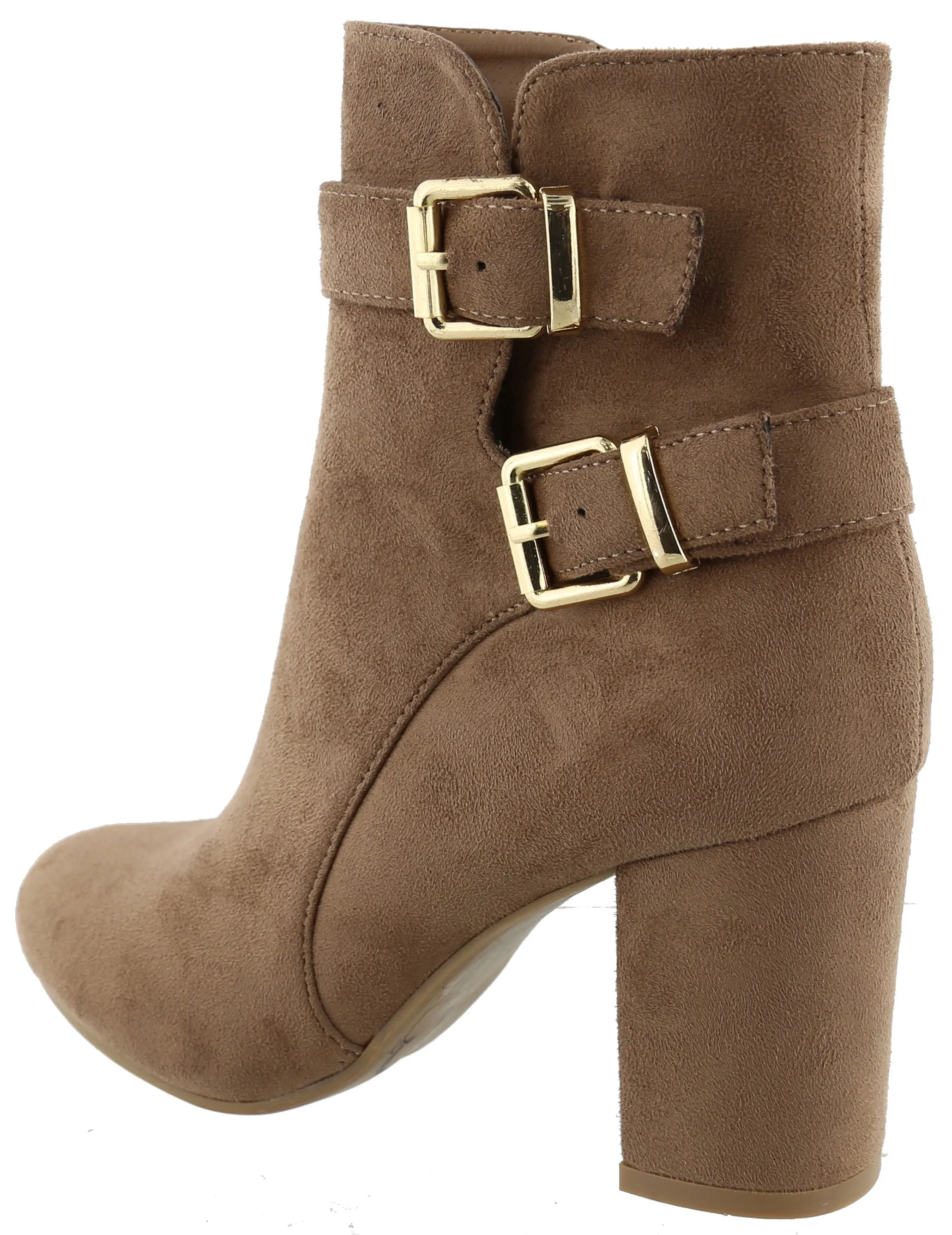 Top Moda Women's Western Strappy Buckle Chunky Stacked Block Heel Ankle Bootie