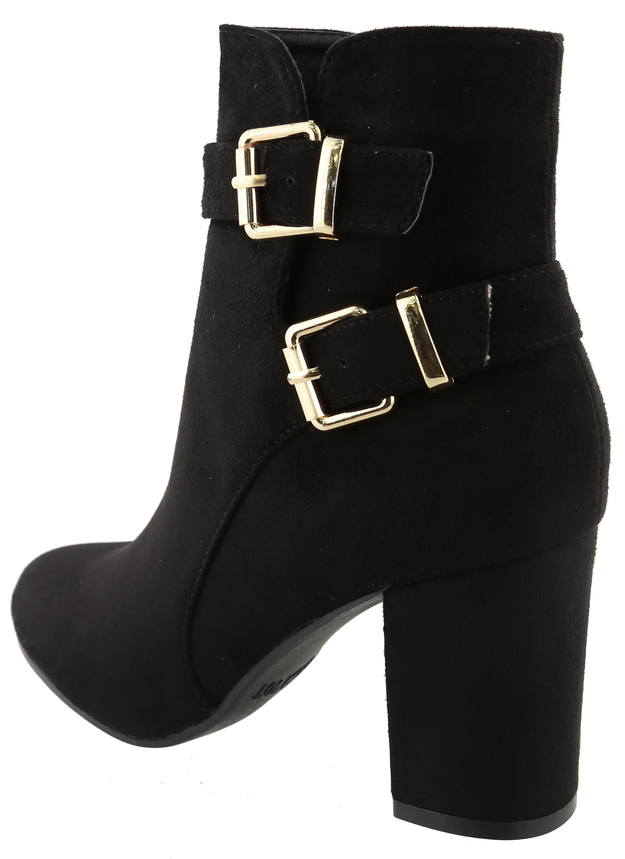 Top Moda Women's Western Strappy Buckle Chunky Stacked Block Heel Ankle Bootie