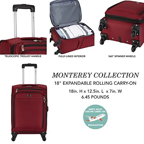 Travelers Club Monterey Softside Spinner Luggage, Red, Carry-On 18-Inch
